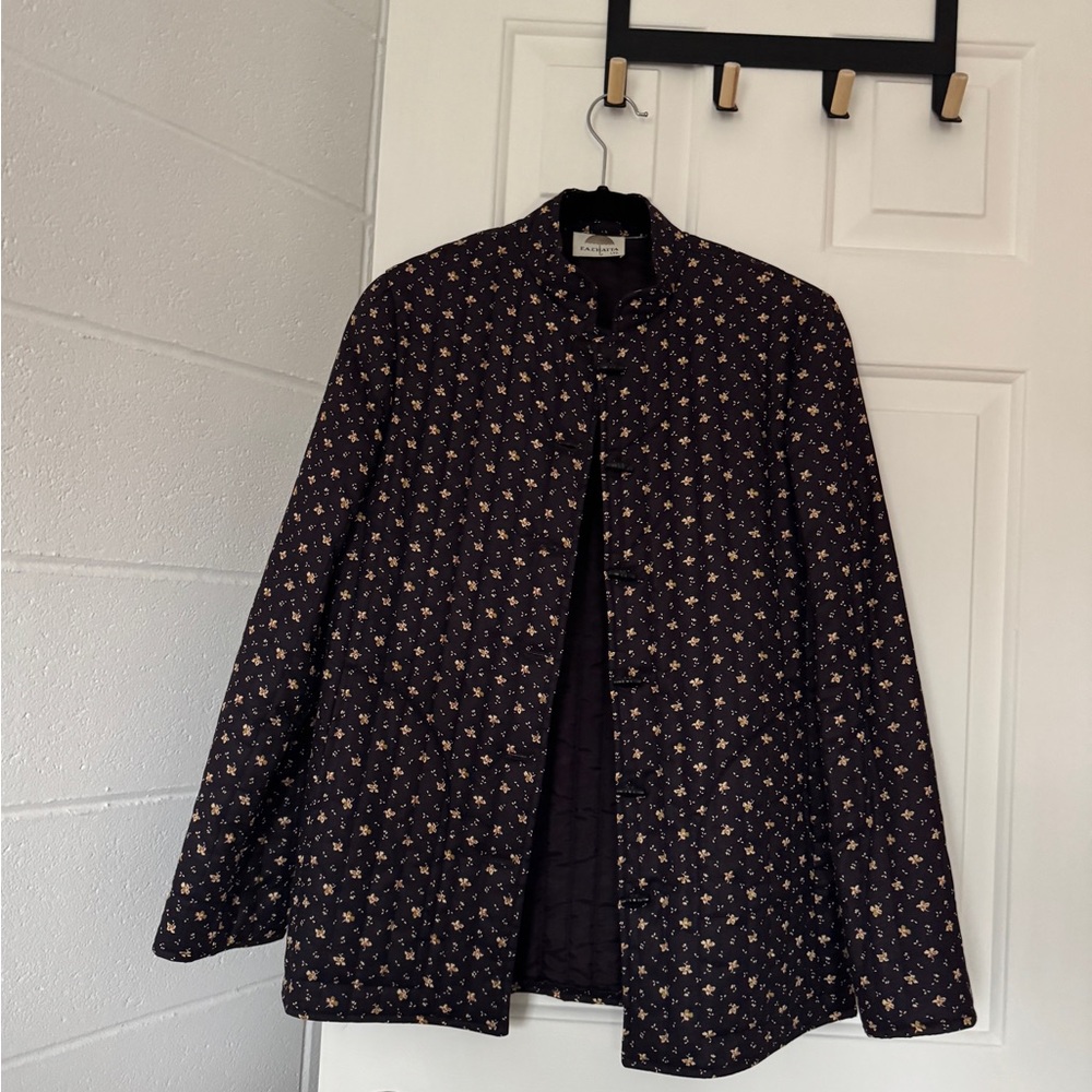 Vintage Quilted Black/Navy Floral Women's Jacket